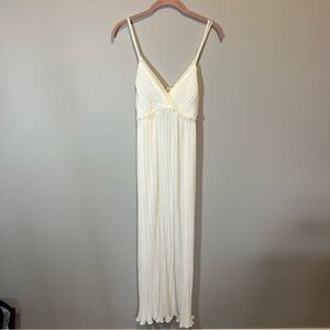 Flora Ivory Chiffon Pleated Maxi Nightgown Dress Boho Fairy Large NWT